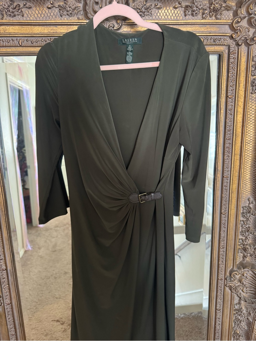 Ralph Lauren Olive Green Wrap Dress with Buckle Detail